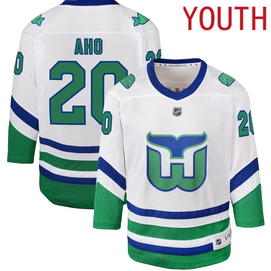 Youth Carolina Hurricanes #20 Sebastian Aho White Whalers Replica NHL Jersey->nfl hats->Sports Caps